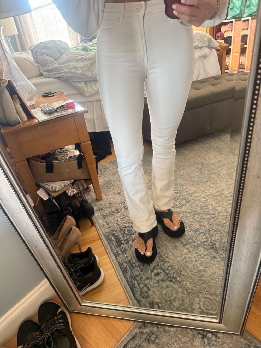 MOTHER High-Rise White Slim Straight Jeans